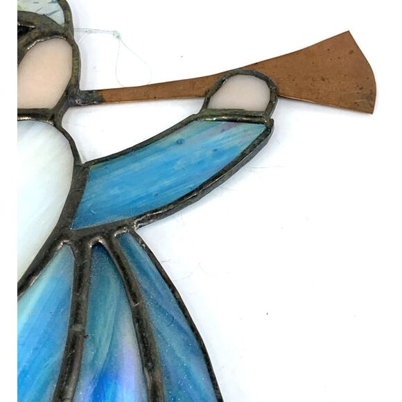 Stained Glass Angel Wall Hanging Trumpet Horn Copper Christmas 9" Tall Vtg - Picture 3 of 7